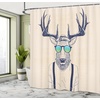 image:imageAmbesonne Antlers Shower Curtain Illustration of Deer Dressed up Like Cool Hipster Fashion Creative Fun Animal Cloth Fabric Bathroom Decor Set with Hooks 69 W x 84 L Beige Dark Blue