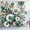 image:imageAmbesonne Green Shower Curtain Futuristic Design of Poppy Flowers with Dreamy Petals and Scandi Lines Cloth Fabric Bathroom Decor Set with Hooks 69 W x 70 L Blue Grey Dark Cadet BlueSea Green Pale Mustard