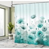 image:imageAmbesonne Green Shower Curtain Futuristic Design of Poppy Flowers with Dreamy Petals and Scandi Lines Cloth Fabric Bathroom Decor Set with Hooks 69 W x 70 L Blue Grey Dark Cadet BlueMint Green Seafoam White