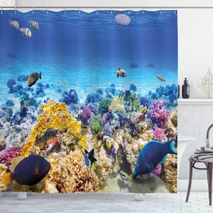image:imageAmbesonne Fish Shower Curtain Underwater Sea World Scene Goldfish Starfish and Jellyfish Depth Diving Concept Cloth Fabric Bathroom Decor Set with Hooks 69 W x 70 L Turquoise