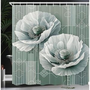 image:imageAmbesonne Green Shower Curtain Futuristic Design of Poppy Flowers with Dreamy Petals and Scandi Lines Cloth Fabric Bathroom Decor Set with Hooks 69 W x 70 L Blue Grey Dark Cadet BlueBlue Grey Dark Cadet Blue