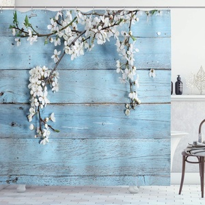 image:imageAmbesonne Green Shower Curtain Futuristic Design of Poppy Flowers with Dreamy Petals and Scandi Lines Cloth Fabric Bathroom Decor Set with Hooks 69 W x 70 L Blue Grey Dark Cadet BlueWhite Pale Blue