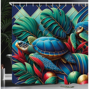 image:imageAmbesonne Green Shower Curtain Futuristic Design of Poppy Flowers with Dreamy Petals and Scandi Lines Cloth Fabric Bathroom Decor Set with Hooks 69 W x 70 L Blue Grey Dark Cadet BlueTeal Vermilion and Blue