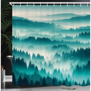 image:imageAmbesonne Green Shower Curtain Futuristic Design of Poppy Flowers with Dreamy Petals and Scandi Lines Cloth Fabric Bathroom Decor Set with Hooks 69 W x 70 L Blue Grey Dark Cadet BlueDark Seafoam Dark Teal