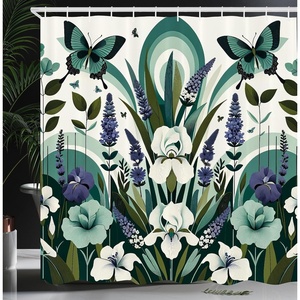 image:imageAmbesonne Turquoise Shower Curtain Green Tones Misty Woodland Scenery Featuring Mountain Range Landscape Cloth Fabric Bathroom Decor Set with Hooks 69 W x 75 L Dark Seafoam Dark TealSeafoam Jade Green Ivory
