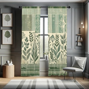 image:imageAmbesonne Floral Window Curtains Minimalist Design Cozy Neutral Farmhouse Plaid with Leaves and Flowers Lightweight Decorative 2Panel Set amp Rod Pocket Pair of  28 x 95 Sage Green Blue YellowLaurel Green Champagne