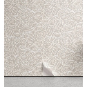image:imageAmbesonne Neutral Color Peel amp Stick Wallpaper for Home Pastel Doodle Swirls and Waves Repetition Muted Tones Art Design SelfAdhesive Living Room Kitchen Accent 13 x 100 Pale Tan and White
