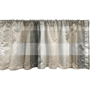 image:imageAmbesonne Plaid Window Valance Pack of 2 Neutral Bohemian Tone Buffalo Tartan Pattern with Oriental Lace Print Eastern Rod Pocket Curtain Valances Kitchen Bedroom 54 X 18Off White Grey Yellow