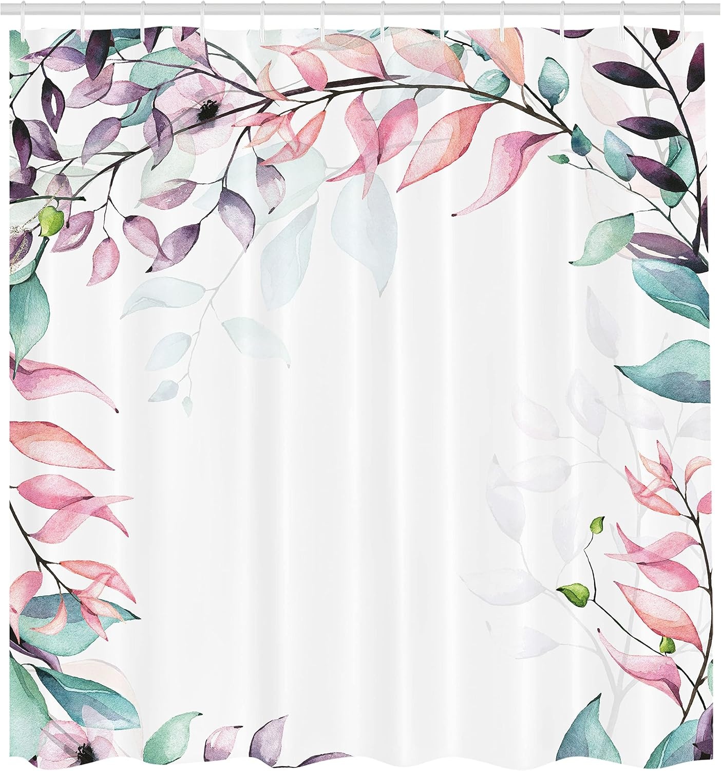 image:imageAmbesonne Eucalyptus Shower Curtain Soft Colors with Watercolor Leaf Print Botanical Dreamy Forest Cloth Fabric Bathroom Decor Set with Hooks 69 W x 70 L Plum Pale Pink and Seafoam
