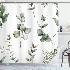 image:imageAmbesonne Eucalyptus Shower Curtain Modern Botanical Design Leaves in Watercolor Painting Theme Cloth Fabric Bathroom Decor Set with Hooks 69 W x 70 L Sage Green and Slate Brown