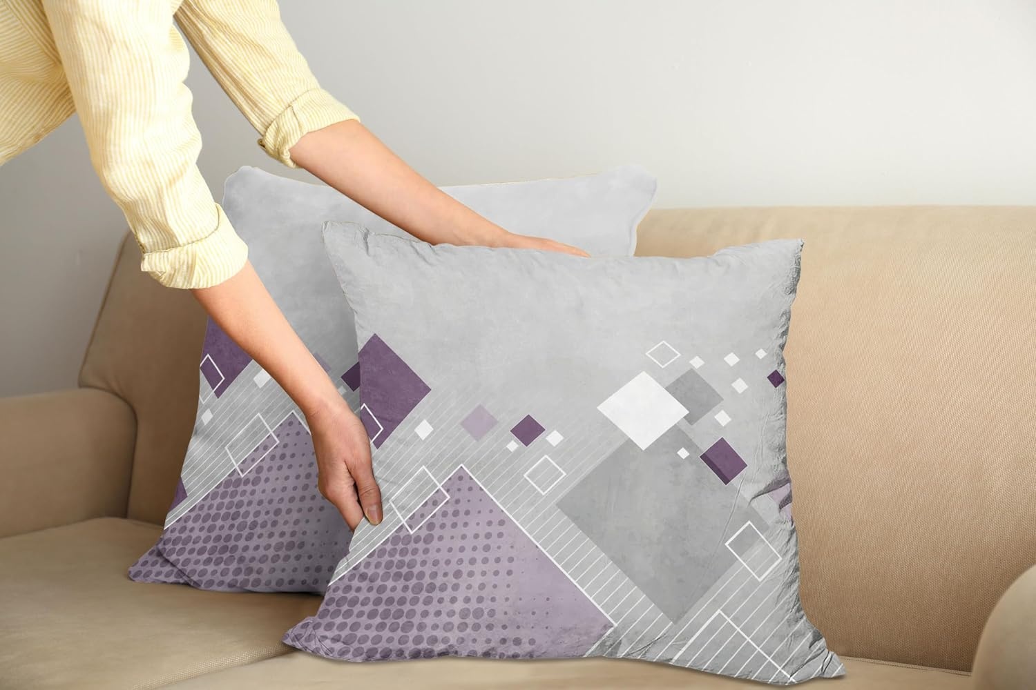 image:imageAmbesonne Abstract Throw Decorative Pillow Cover Home amp Living Room Geometric Composition Colorful Striped Dotted Rhombus Decorative Square Accent Cushion Pillow Case 20 X 20 Purple White GreyPurple White Grey