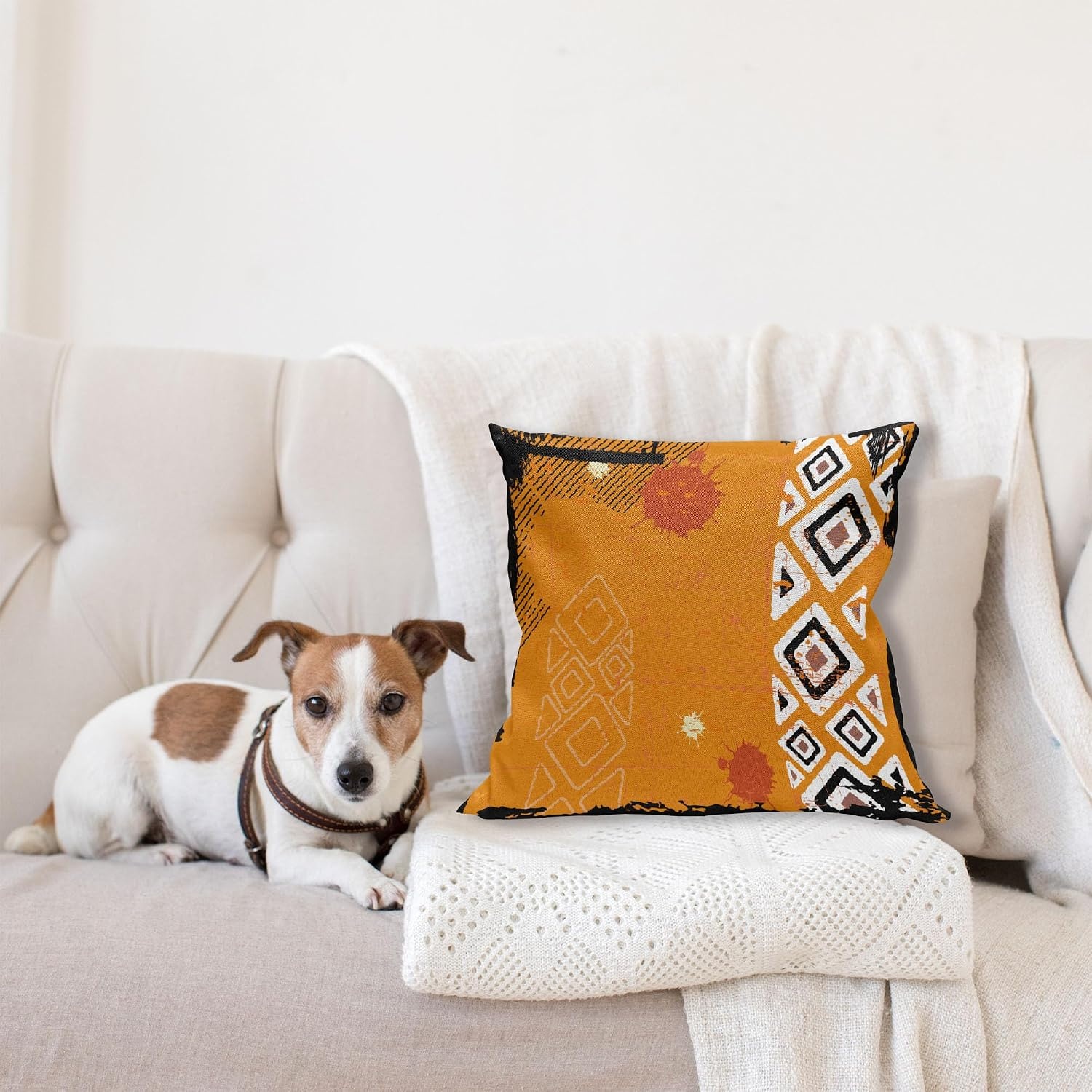 image:imageAmbesonne Abstract Throw Decorative Pillow Cover Home amp Living Room Geometric Composition Colorful Striped Dotted Rhombus Decorative Square Accent Cushion Pillow Case 20 X 20 Purple White GreyBlack Orange and White