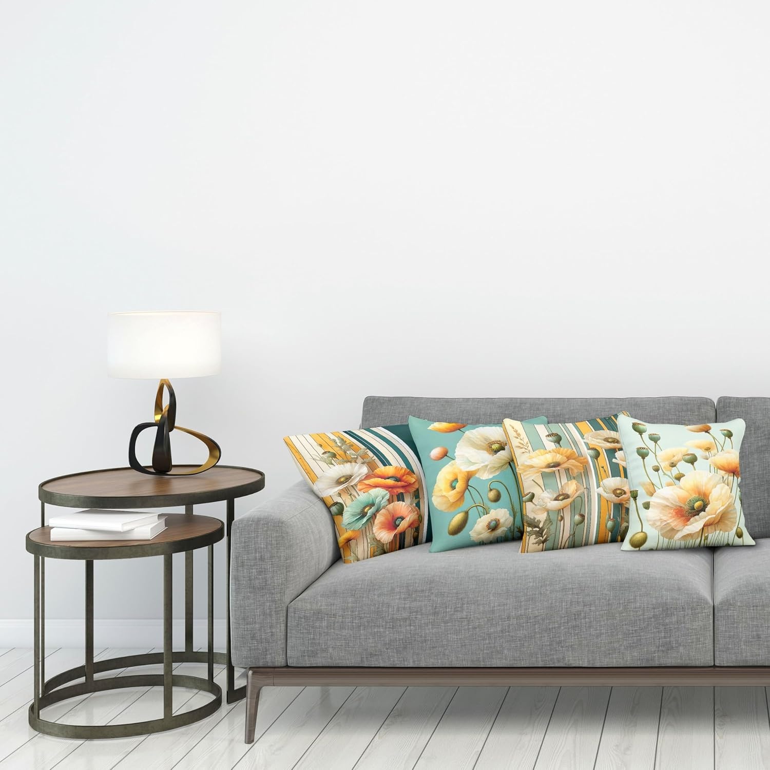 image:imageAmbesonne Abstract Throw Decorative Pillow Cover Home amp Living Room Geometric Composition Colorful Striped Dotted Rhombus Decorative Square Accent Cushion Pillow Case 20 X 20 Purple White GreyTeal Orange and Mustard