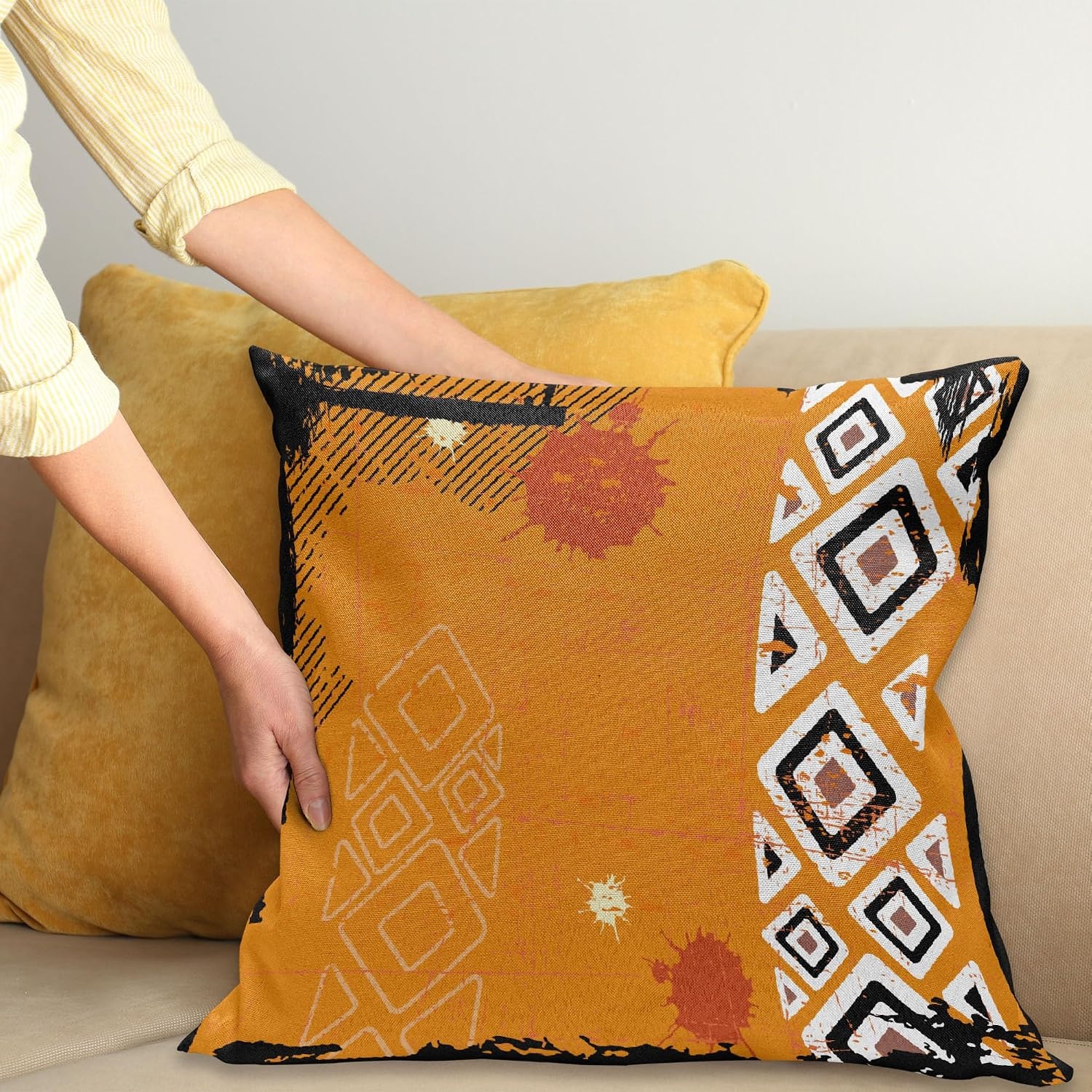 image:imageAmbesonne Abstract Throw Decorative Pillow Cover Home amp Living Room Geometric Composition Colorful Striped Dotted Rhombus Decorative Square Accent Cushion Pillow Case 20 X 20 Purple White GreyBlack Orange and White