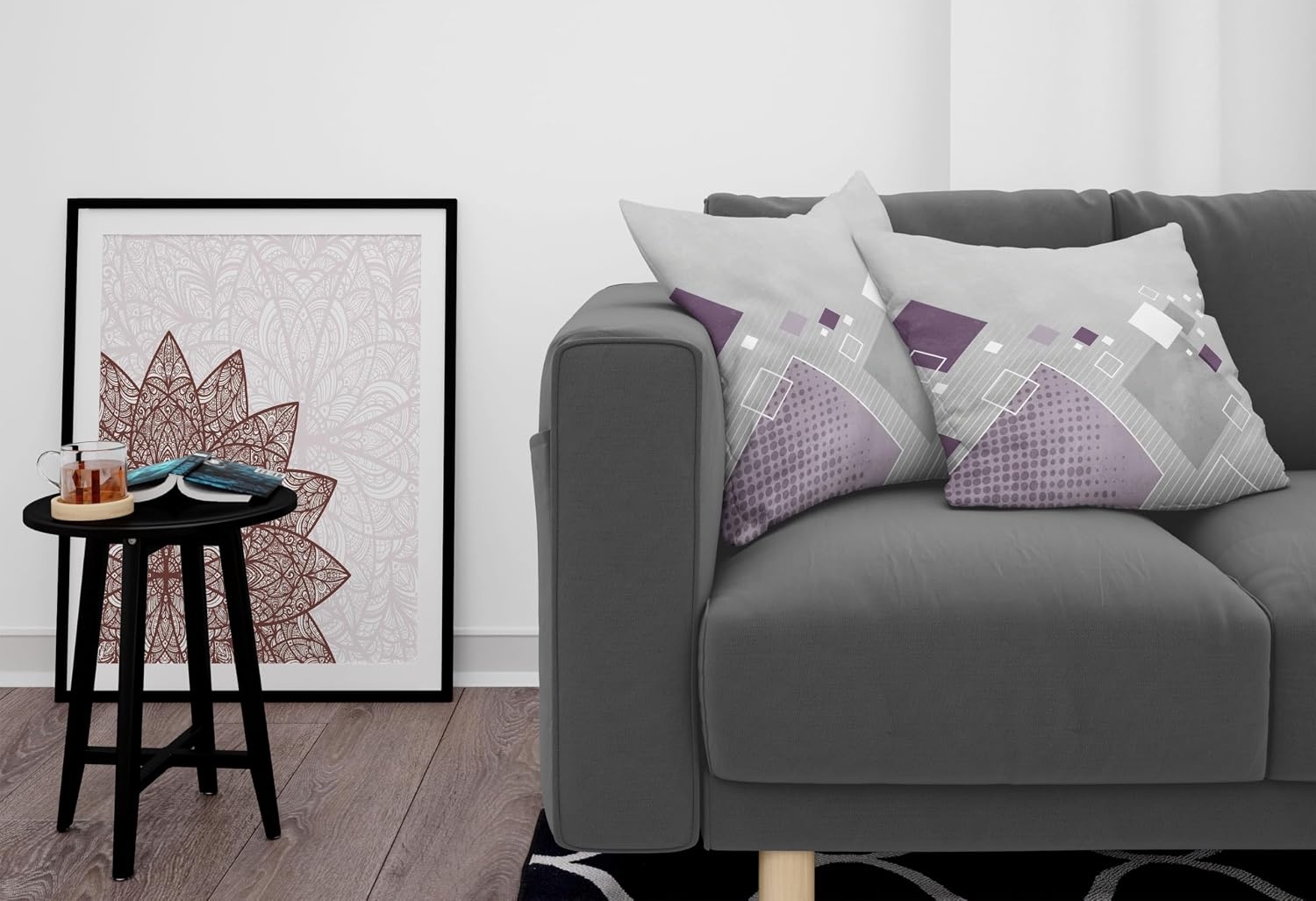 image:imageAmbesonne Abstract Throw Decorative Pillow Cover Home amp Living Room Geometric Composition Colorful Striped Dotted Rhombus Decorative Square Accent Cushion Pillow Case 20 X 20 Purple White GreyPurple White Grey