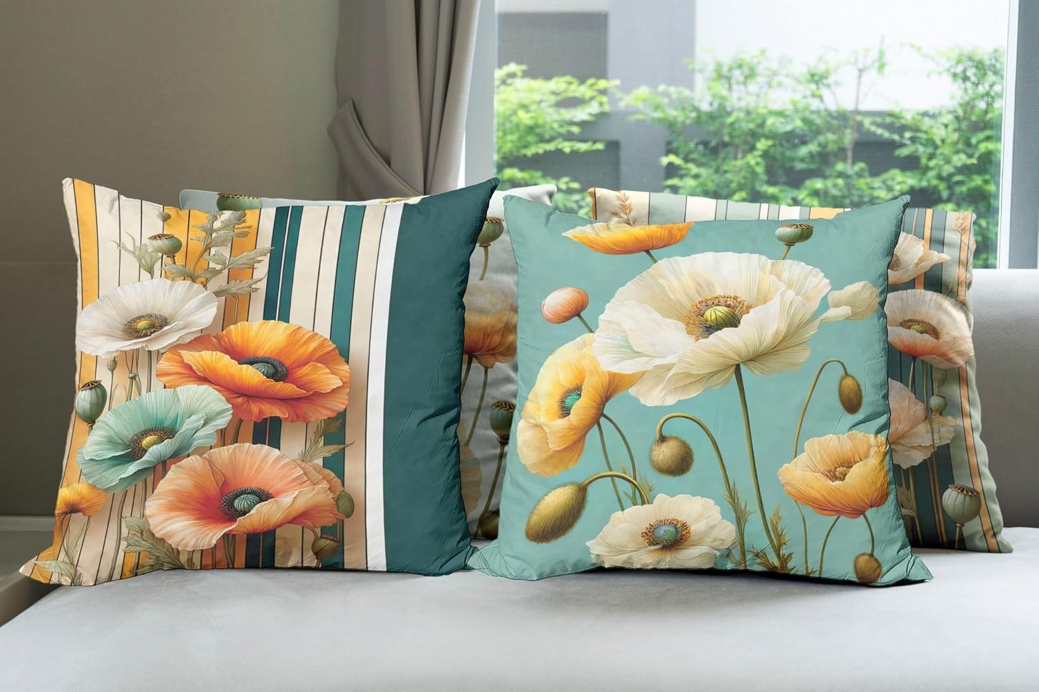 image:imageAmbesonne Abstract Throw Decorative Pillow Cover Home amp Living Room Geometric Composition Colorful Striped Dotted Rhombus Decorative Square Accent Cushion Pillow Case 20 X 20 Purple White GreyTeal Orange and Mustard