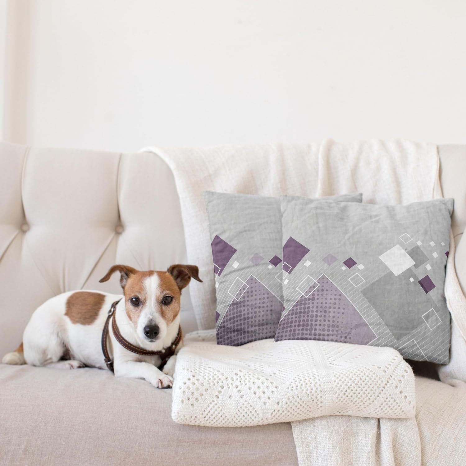 image:imageAmbesonne Abstract Throw Decorative Pillow Cover Home amp Living Room Geometric Composition Colorful Striped Dotted Rhombus Decorative Square Accent Cushion Pillow Case 20 X 20 Purple White GreyPurple White Grey