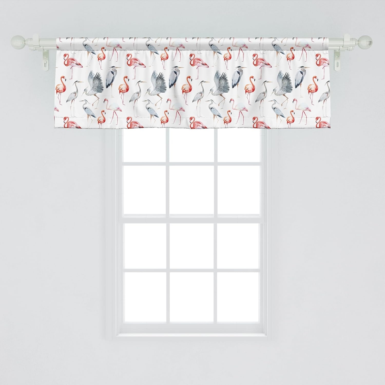 image:imageAmbesonne Flamingo Window Valance Heron and Flamingo Birds with Watercolor Design Wildlife Nature Curtain Valance for Kitchen Bedroom Decor with Rod Pocket 54 X 18 Grey Vermilion WhiteGrey Vermilion White