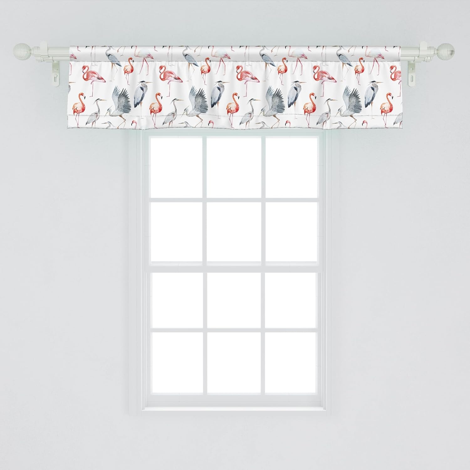 image:imageAmbesonne Flamingo Window Valance Heron and Flamingo Birds with Watercolor Design Wildlife Nature Curtain Valance for Kitchen Bedroom Decor with Rod Pocket 54 X 18 Grey Vermilion WhiteGrey Vermilion White