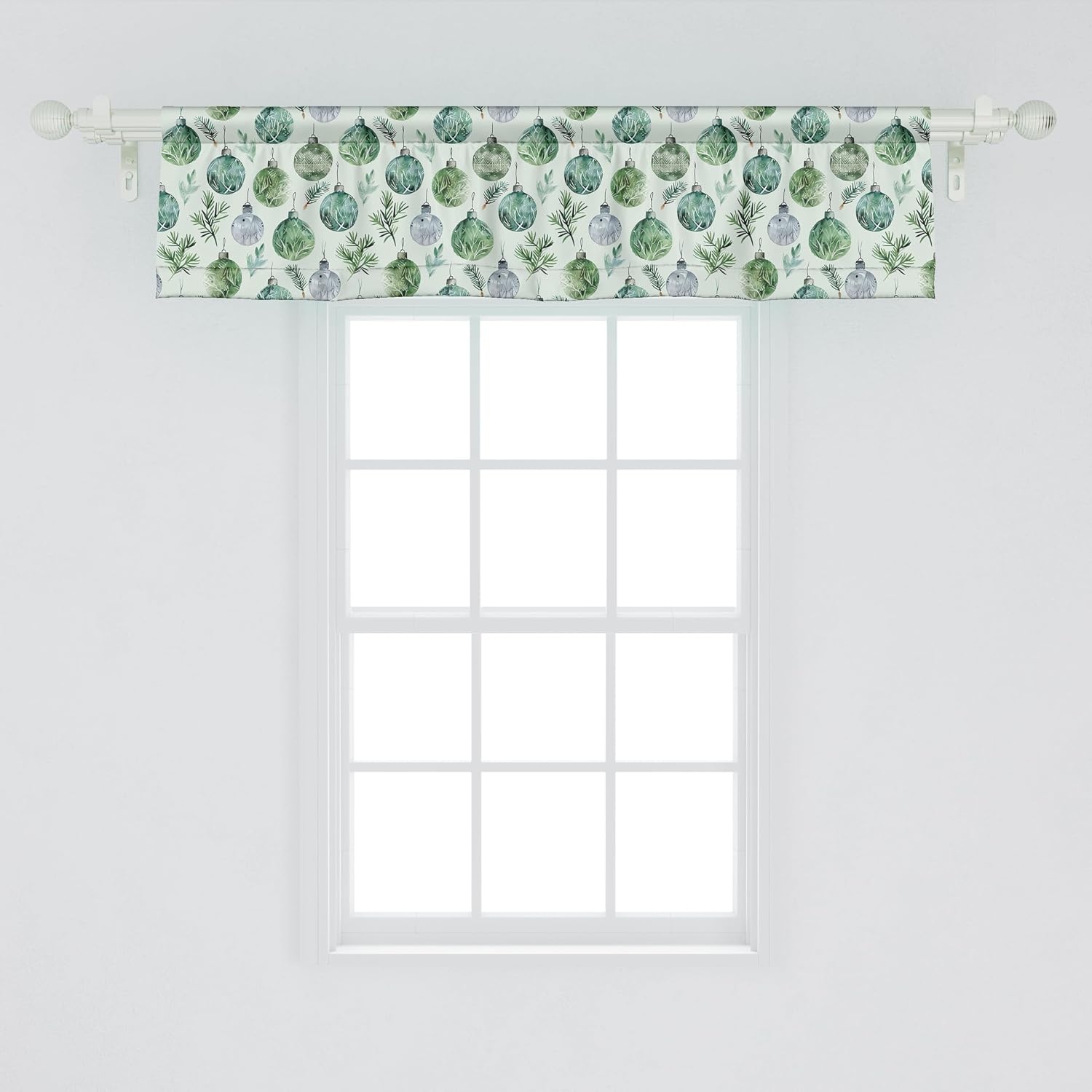 image:imageAmbesonne Leaf Window Valance Vintage Retro 60s Seem Banana Palm Tree Leaves Flowers Hibiscus Curtain Valance for Kitchen Bedroom Decor with Rod Pocket 54 X 18 Caramel BurgundyPale Mint Green and White