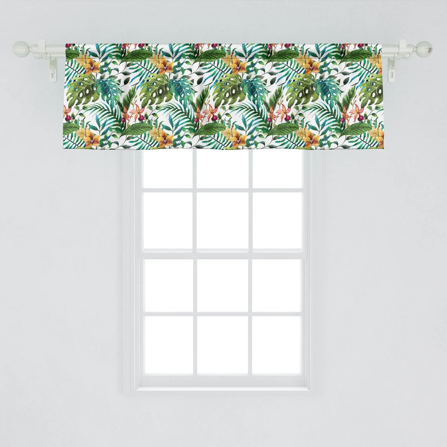 image:imageAmbesonne Leaf Window Valance Vintage Retro 60s Seem Banana Palm Tree Leaves Flowers Hibiscus Curtain Valance for Kitchen Bedroom Decor with Rod Pocket 54 X 18 Caramel BurgundyCaramel Burgundy