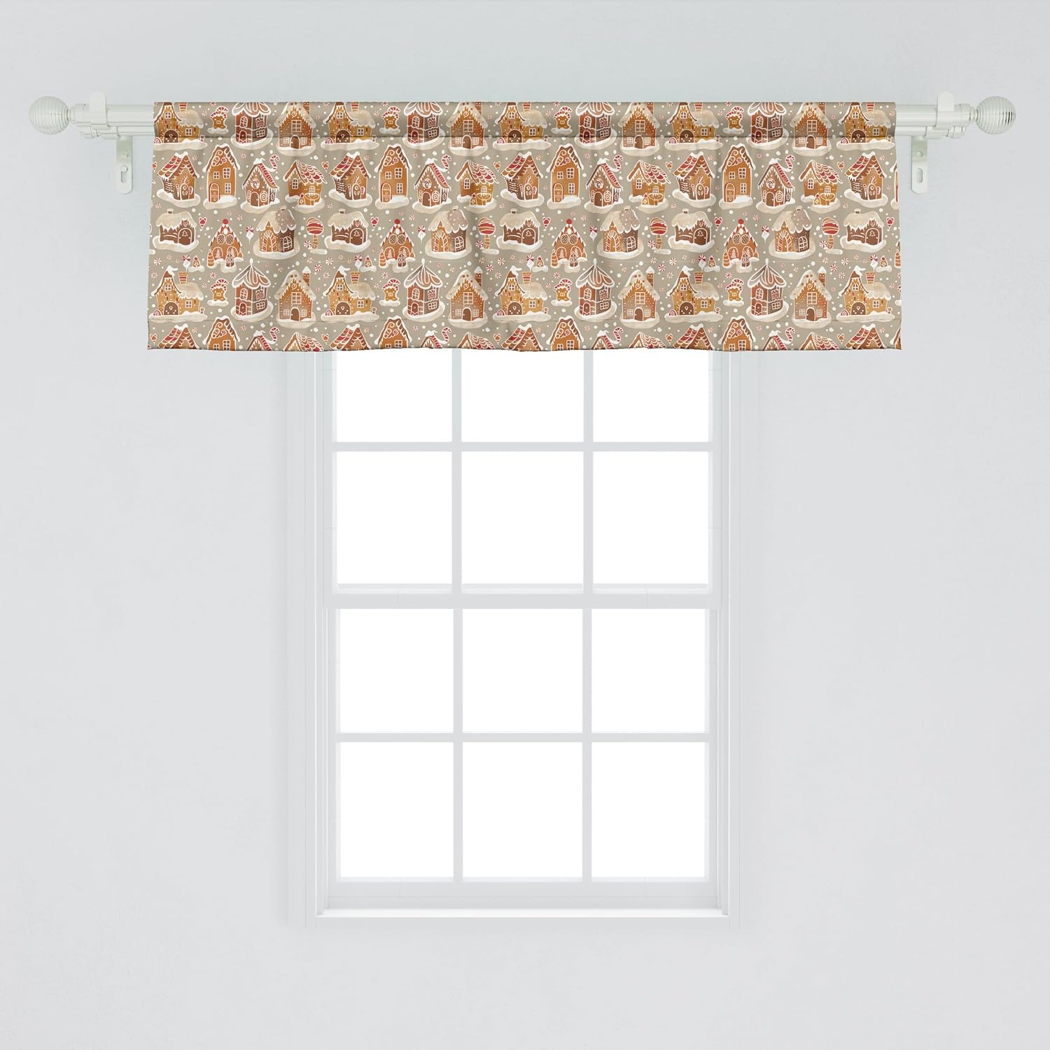 image:imageAmbesonne Leaf Window Valance Vintage Retro 60s Seem Banana Palm Tree Leaves Flowers Hibiscus Curtain Valance for Kitchen Bedroom Decor with Rod Pocket 54 X 18 Caramel BurgundyCinnamon and Beige