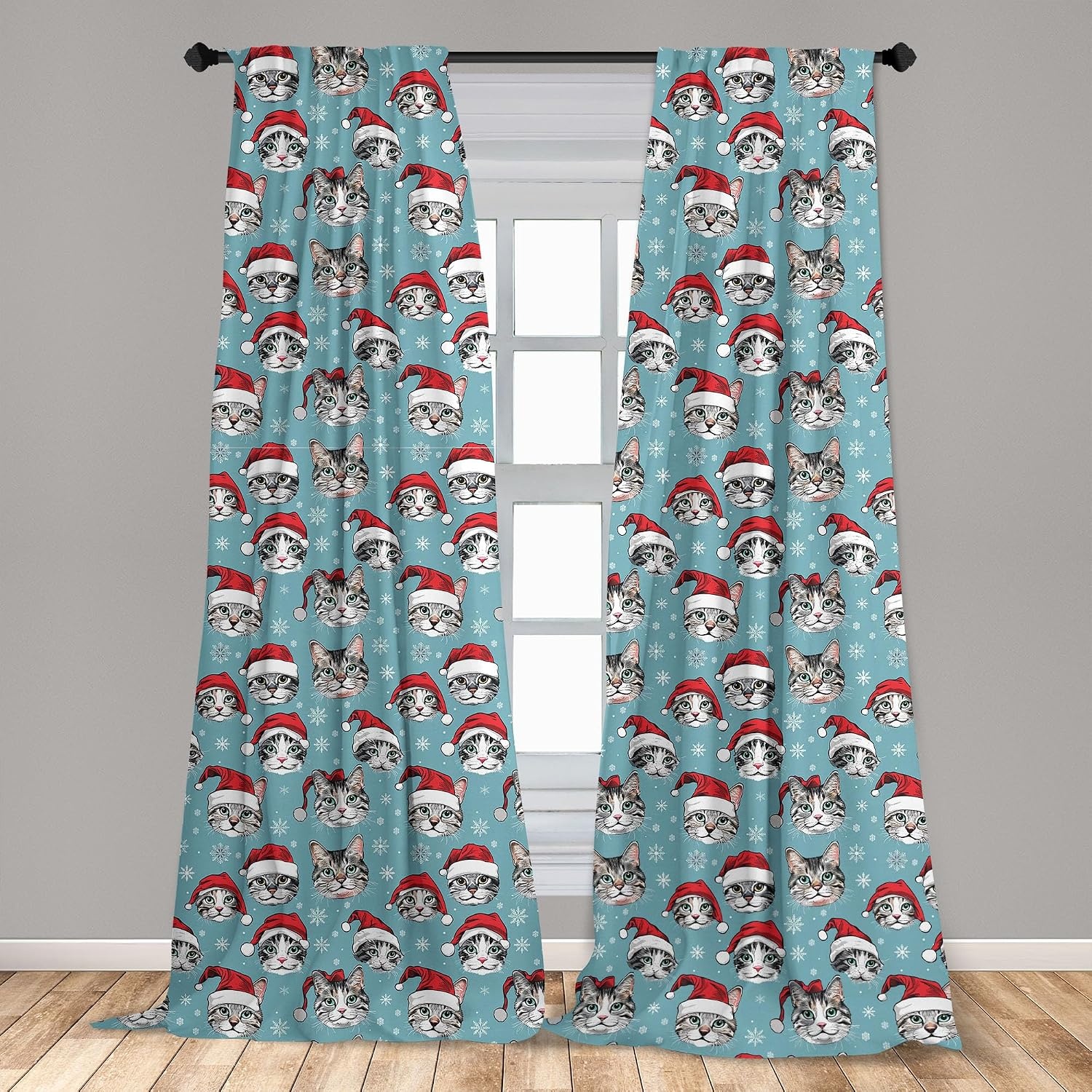 image:imageAmbesonne Watercolor Window Curtains Christmas Themed Floral Poinsettia Berries Winter Inspirations Leaf Lightweight Decor 2Panel Set with Rod Pocket Pair of  28 x 84 Vermilion Yellow GreenSlate Blue Ecru and Vermilion
