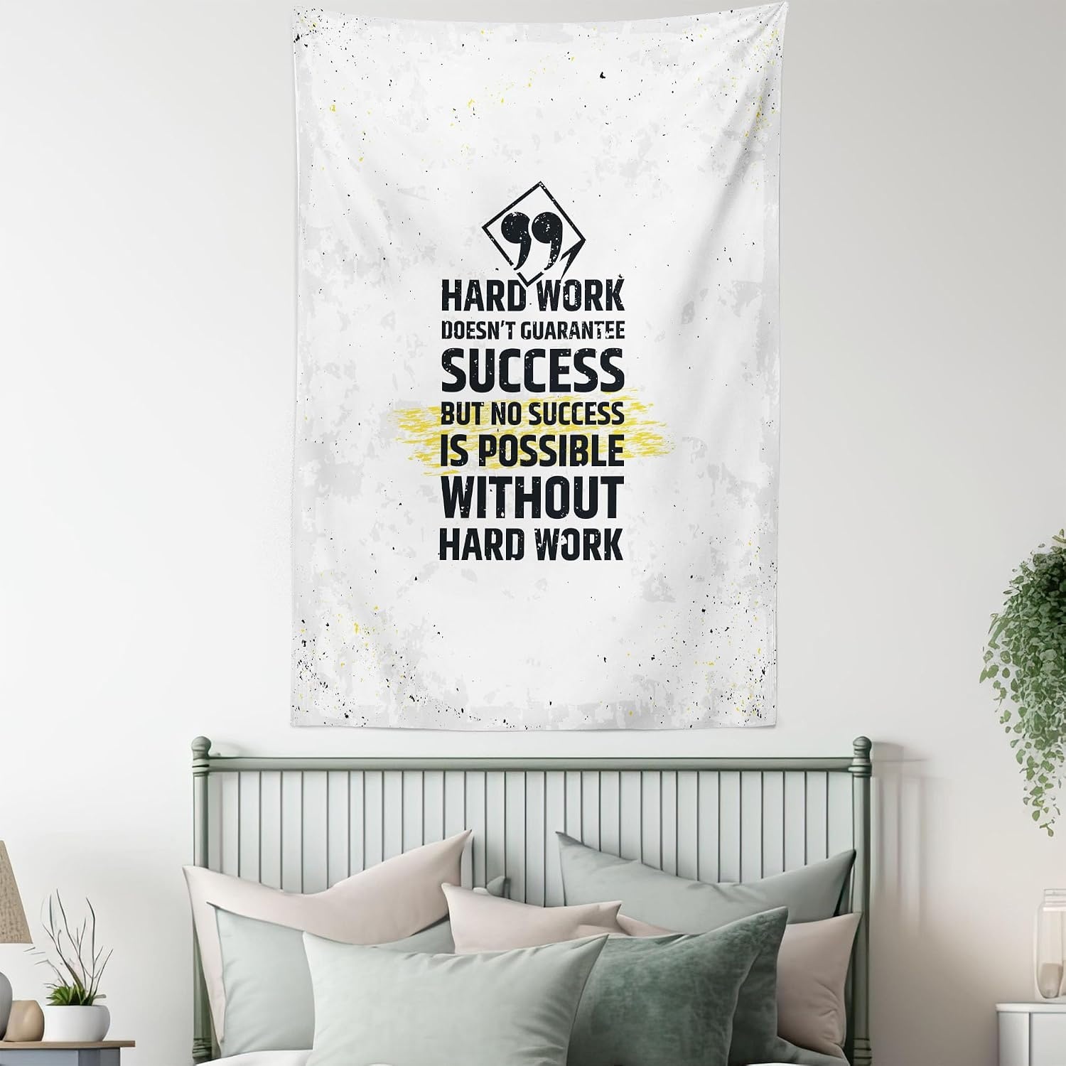 image:imageAmbesonne Wording Tapestry Hard Work Success Inspirational Words Grunge Theme Typographic Concept Wall Hanging for Bedroom Living Room Dorm Decor 60 X 80 Yellow Black WhiteYellow White