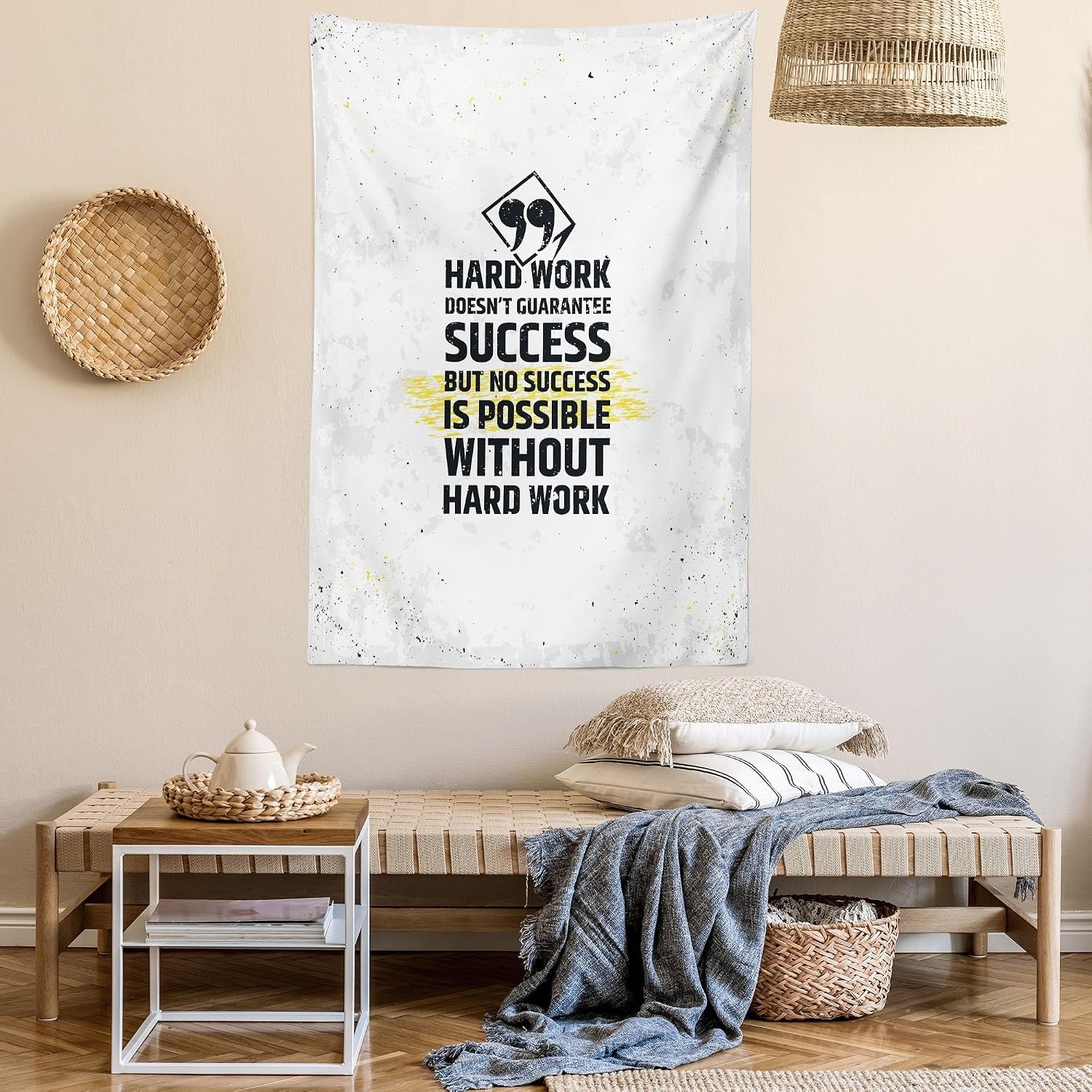 image:imageAmbesonne Wording Tapestry Hard Work Success Inspirational Words Grunge Theme Typographic Concept Wall Hanging for Bedroom Living Room Dorm Decor 60 X 80 Yellow Black WhiteYellow White