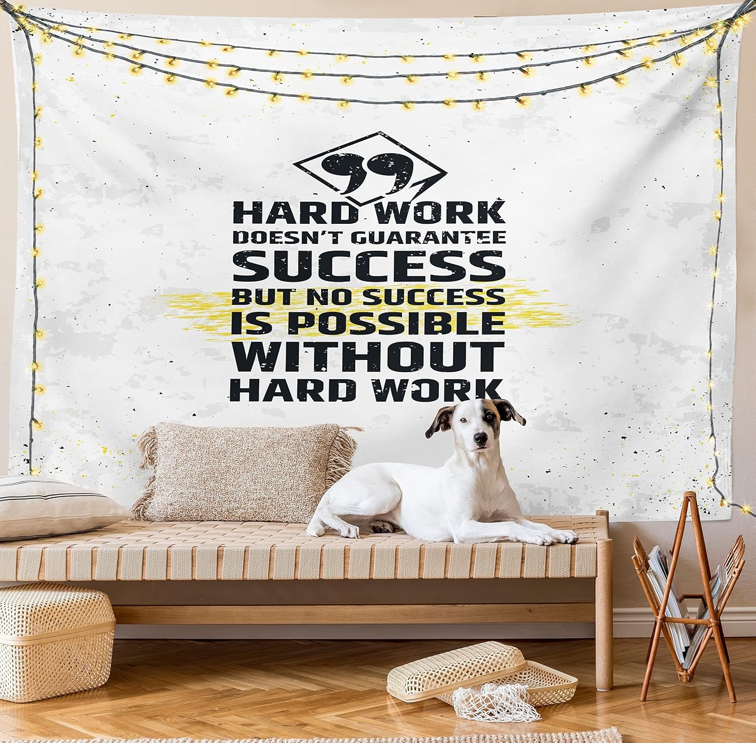 image:imageAmbesonne Wording Tapestry Hard Work Success Inspirational Words Grunge Theme Typographic Concept Wall Hanging for Bedroom Living Room Dorm Decor 60 X 80 Yellow Black WhiteYellow White