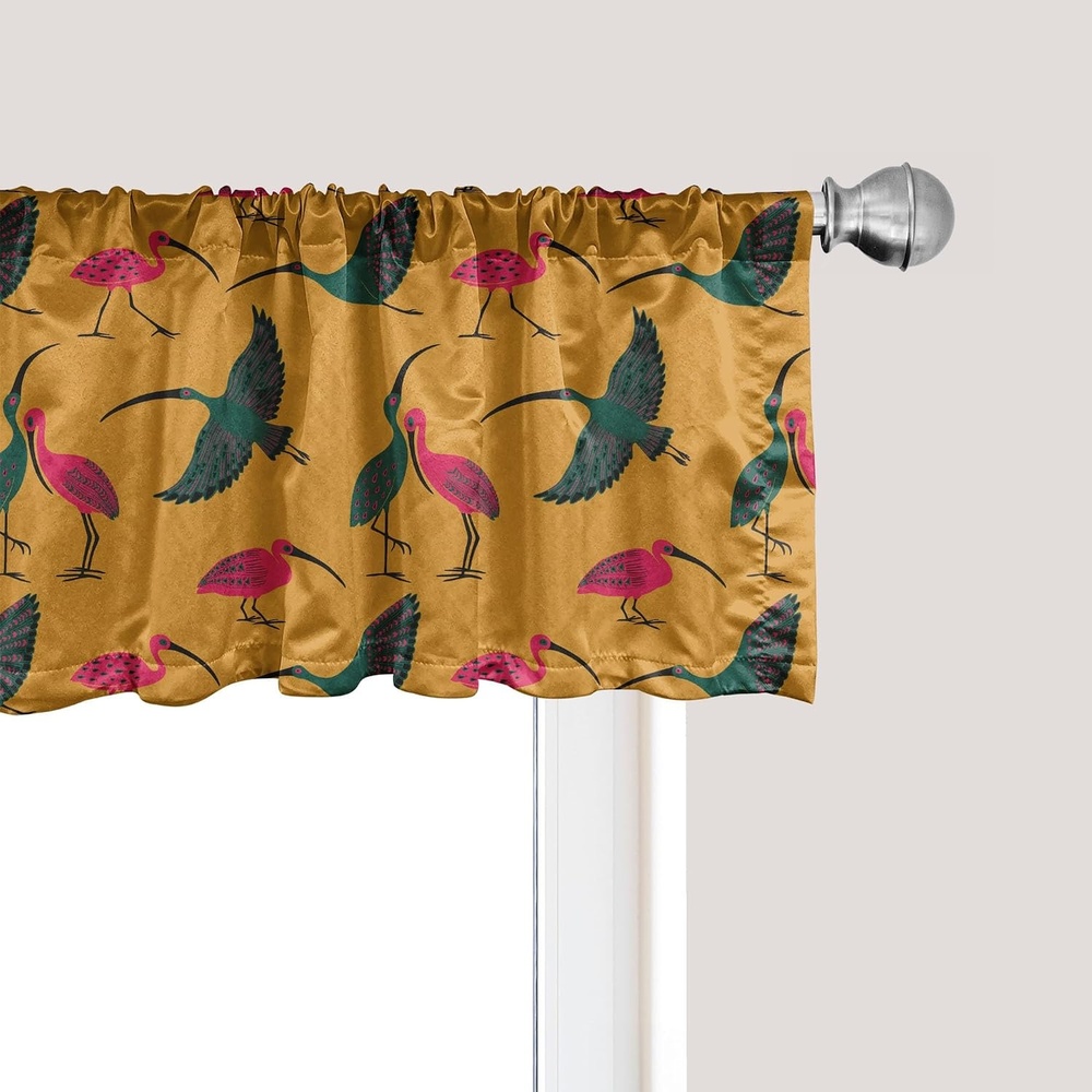 image:imageAmbesonne Flamingo Window Valance Heron and Flamingo Birds with Watercolor Design Wildlife Nature Curtain Valance for Kitchen Bedroom Decor with Rod Pocket 54 X 18 Grey Vermilion WhiteAmber Hot Pink Emerald