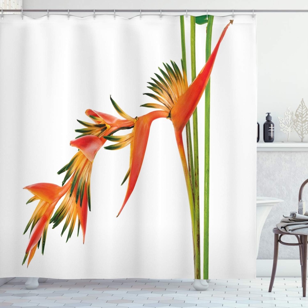 image:imageAmbesonne Floral Shower Curtain Exotic Tropical Flowers on Branch Colorful Nature Jungle Garden Theme Image Print Cloth Fabric Bathroom Decor Set with Hooks 69 W x 75 L Green Orange