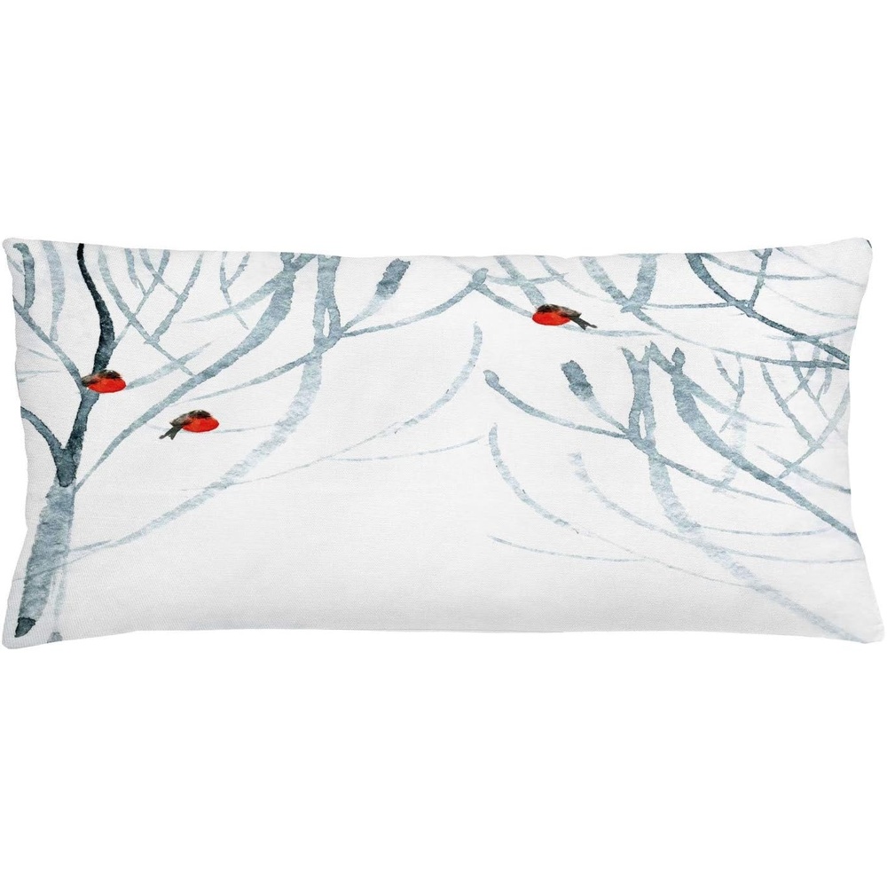 image:imageAmbesonne Modern Throw Pillow Cushion Cover Trees Water Colored Image of Winter Woods with Bullfinches Print Decorative Rectangle Accent Pillow Case 36 X 16 Black White
