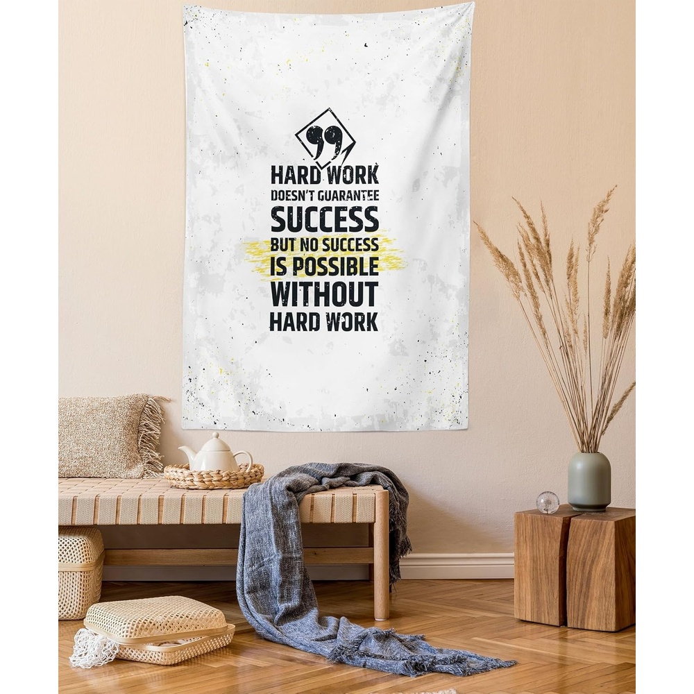 image:imageAmbesonne Wording Tapestry Hard Work Success Inspirational Words Grunge Theme Typographic Concept Wall Hanging for Bedroom Living Room Dorm Decor 60 X 80 Yellow Black WhiteYellow White