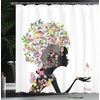 image:imageAmbesonne Zodiac Aries Shower Curtain Fashion Girl Aries Woman with Horns Floral Dress Lively Blossoms Butterflies Cloth Fabric Bathroom Decor Set with Hooks 69 W x 70 L Green Pink BlackGreen Pink Black