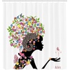 image:imageAmbesonne Zodiac Aries Shower Curtain Fashion Girl Aries Woman with Horns Floral Dress Lively Blossoms Butterflies Cloth Fabric Bathroom Decor Set with Hooks 69 W x 70 L Green Pink BlackGreen Pink Black