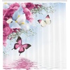 image:imageAmbesonne Zodiac Aries Shower Curtain Fashion Girl Aries Woman with Horns Floral Dress Lively Blossoms Butterflies Cloth Fabric Bathroom Decor Set with Hooks 69 W x 70 L Green Pink BlackPastel Pink