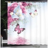 image:imageAmbesonne Zodiac Aries Shower Curtain Fashion Girl Aries Woman with Horns Floral Dress Lively Blossoms Butterflies Cloth Fabric Bathroom Decor Set with Hooks 69 W x 70 L Green Pink BlackPastel Pink