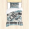 image:imageAmbesonne Mid Century Duvet Cover Sets RetroThemed Styled Round Edged Square Pattern in Old Earth Tones Bedding Set with 2 Duvet Covers amp 2 Pillowcases 2 Pack Twin Size Brown Yellow CoralBlue Grey Eggshell White