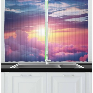 image:imageAmbesonne Abstract Kitchen Curtains Absurd Vector Smoky Wavy Floral Design Rainbow Alike Stripes and Lines Print Window Drapes 2 Panel Set for Kitchen Cafe Decor 55 x 39 White MulticolorBaby Pink Yellow Pale Blue