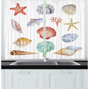 image:imageAmbesonne Abstract Kitchen Curtains Absurd Vector Smoky Wavy Floral Design Rainbow Alike Stripes and Lines Print Window Drapes 2 Panel Set for Kitchen Cafe Decor 55 x 39 White MulticolorCoral White