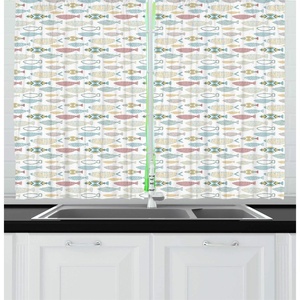 image:imageAmbesonne Abstract Kitchen Curtains Absurd Vector Smoky Wavy Floral Design Rainbow Alike Stripes and Lines Print Window Drapes 2 Panel Set for Kitchen Cafe Decor 55 x 39 White MulticolorRose
