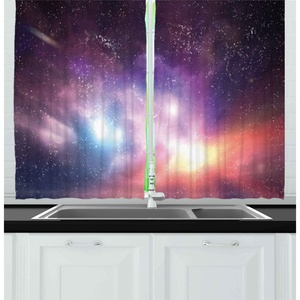 image:imageAmbesonne Abstract Kitchen Curtains Absurd Vector Smoky Wavy Floral Design Rainbow Alike Stripes and Lines Print Window Drapes 2 Panel Set for Kitchen Cafe Decor 55 x 39 White MulticolorPurple Coral Pale Blue