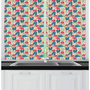 image:imageAmbesonne Abstract Kitchen Curtains Absurd Vector Smoky Wavy Floral Design Rainbow Alike Stripes and Lines Print Window Drapes 2 Panel Set for Kitchen Cafe Decor 55 x 39 White MulticolorPale Khaki Pink Blue