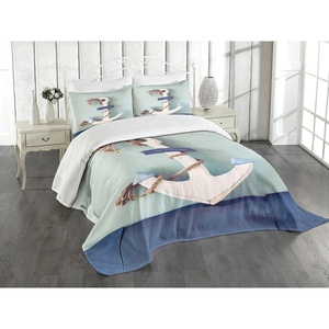 image:imageAmbesonne Anchor Bedspread Set Wooden White Rusty Marine Boating Anchor and Motif Design 3 Piece Decorative Bedding Coverlet and 2 Pillow Shams Queen Size Pale Blue