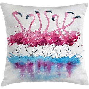 image:imageAmbesonne Animal Throw Pillow Cushion Cover Flamingos Print of Long Leged Love Birds Feathers Romance Brushstroke Splash Watercolor Decorative Square Accent Pillow Case 18 X 18 Pink Blue PurplePink Blue Purple