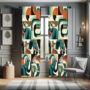 image:imageAmbesonne Animals Curtains Urban Jungle Themed Modern Boho Detail Roundy Fox Elephant Tiger Print Window Treatments 2 Panel Set for Living Room Bedroom Pair of  28 x 63 Dark Orange Teal BeigeDark Orange Teal Beige