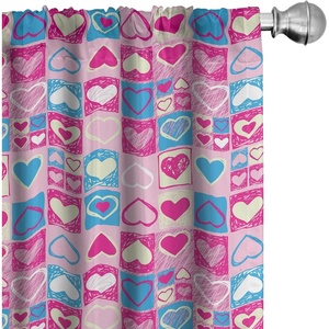 image:imageAmbesonne Ethnic Window Curtains Watercolor Style Hand Drawn Grid Pattern Hippie Folk Batik Design Lightweight Decor 2Panel Set with Rod Pocket Pair of  28 x 63 Azure BlueCream Pink