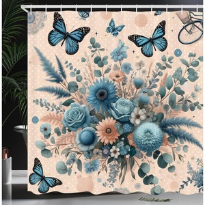 image:imageAmbesonne Eucalyptus Leaves Shower Curtain Modern Geometric Nature Mid Century Boho with Peachy Details Cloth Fabric Bathroom Decor Set with Hooks 69 W x 84 L Orange Dark Sea GreenBlush and Sea Blue