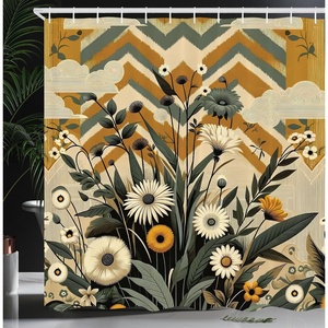 image:imageAmbesonne Eucalyptus Leaves Shower Curtain Modern Geometric Nature Mid Century Boho with Peachy Details Cloth Fabric Bathroom Decor Set with Hooks 69 W x 84 L Orange Dark Sea GreenAmber Laurel Green